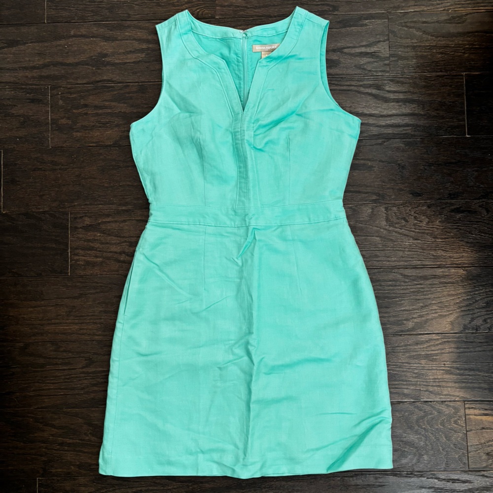 Banana Republic Teal Sleeveless Midi Dress Linen Cotton Blend
